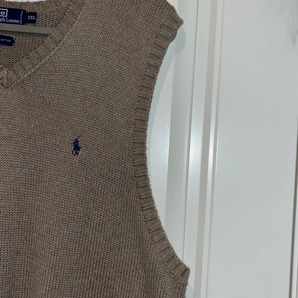 Tan taupe Polo Ralph Lauren cotton sweater v neck vest XXL preppy classic
